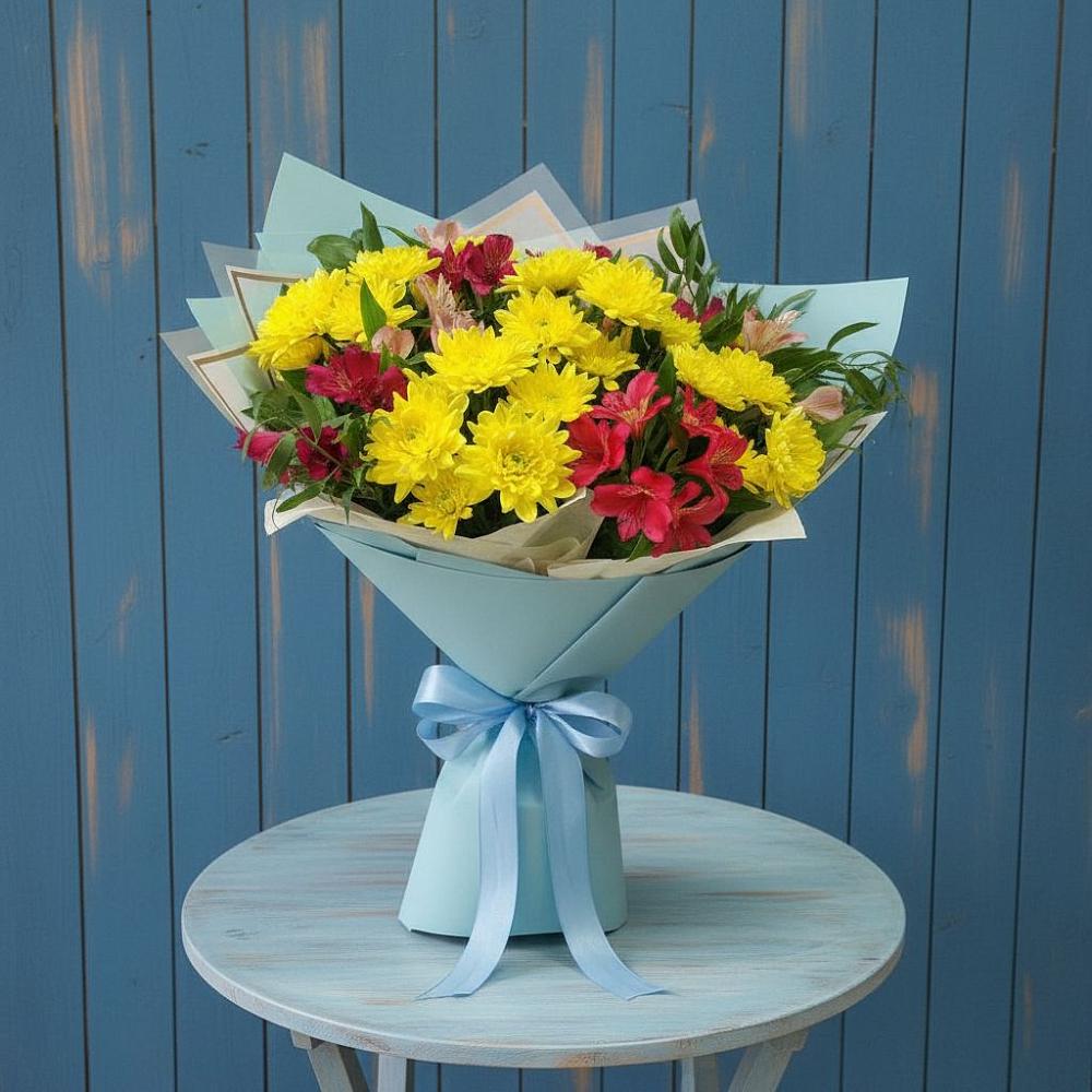 Букет цветов из: Альстромерии и Хризантемы в Васильевское