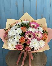Букет цветов из:  Розы, Герберы и Хризантемы в Васильевское