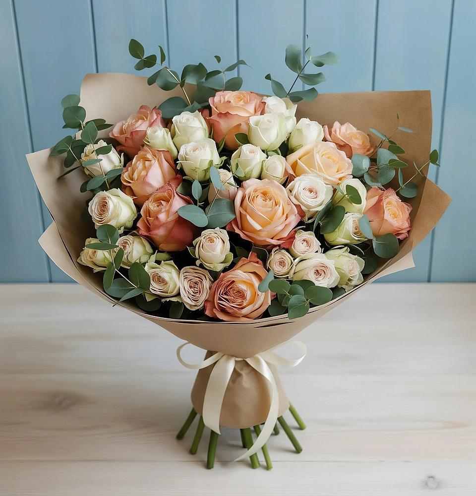 Букет цветов из: Альстромерии и Розы в Васильевское