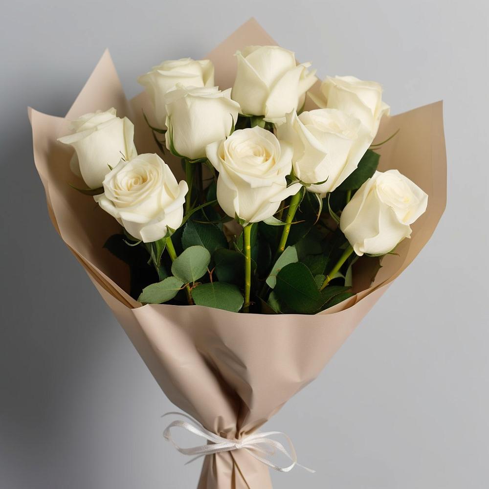 Букет 9 Белых роз Эдлесс Лав в Васильевское
