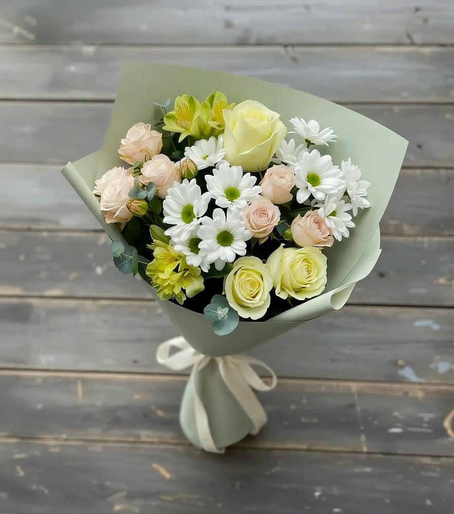 Букет цветов из: Альстромерии, Розы и Хризантемы в Васильевское