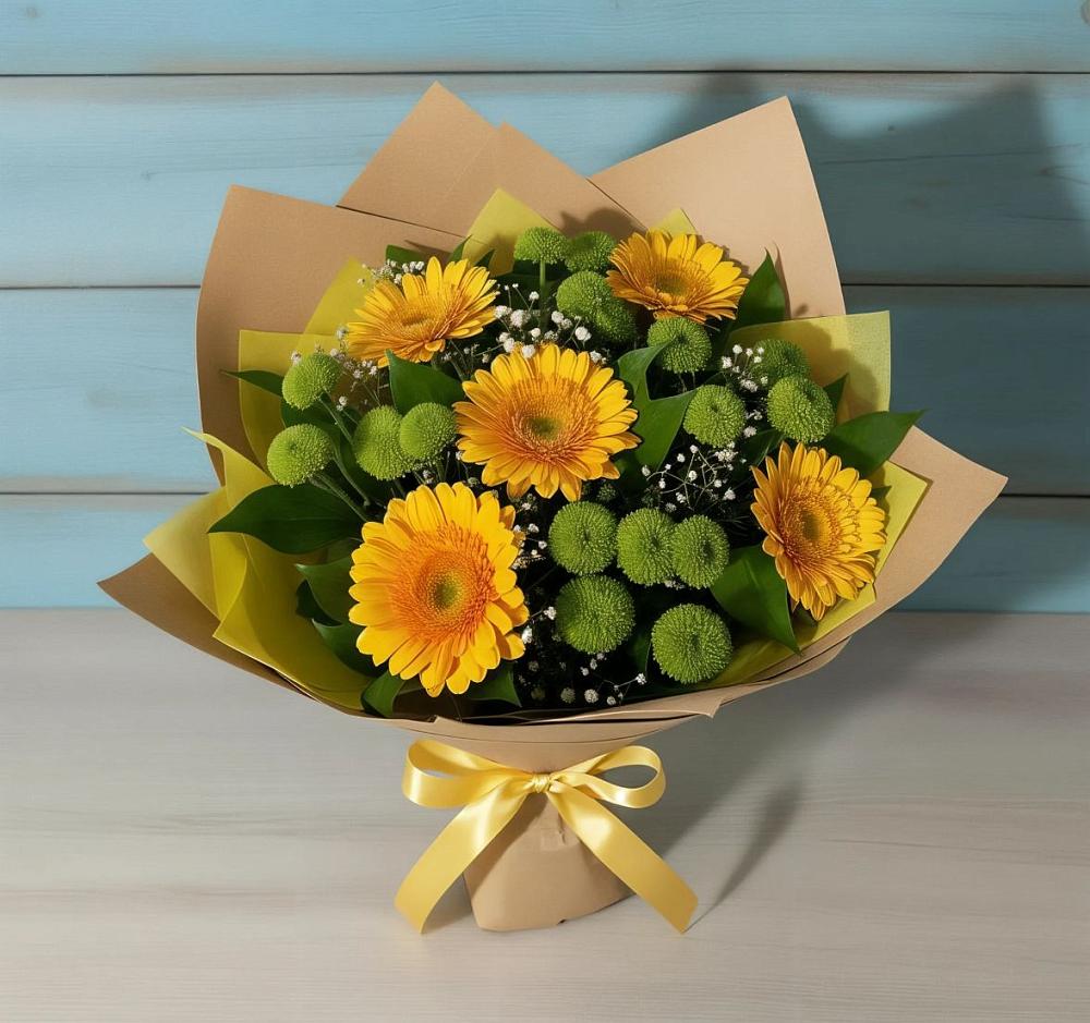 Букет цветов из: Герберы и Хризантемы в Васильевское