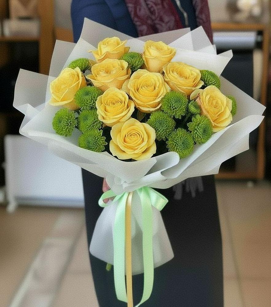 Букет цветов из: Хризантемы и Розы в Васильевское