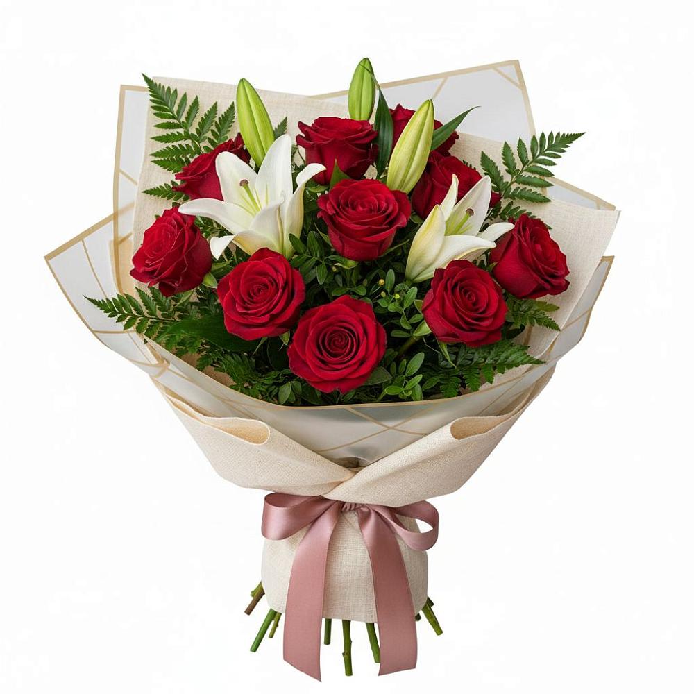 Букет цветов из: Лилии и Розы в Васильевское