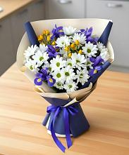 Букет цветов из:  Розы, Ирисы и Хризантемы в Васильевское