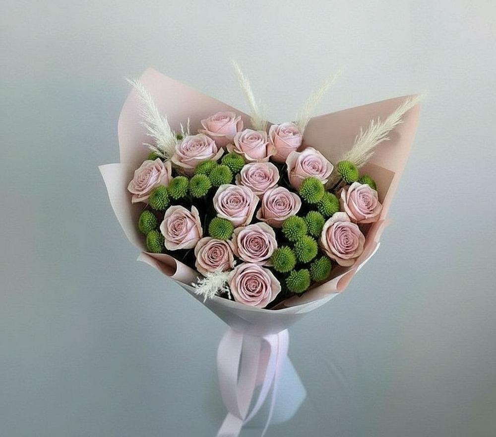 Букет цветов из: Розы и Хризантемы в Васильевское