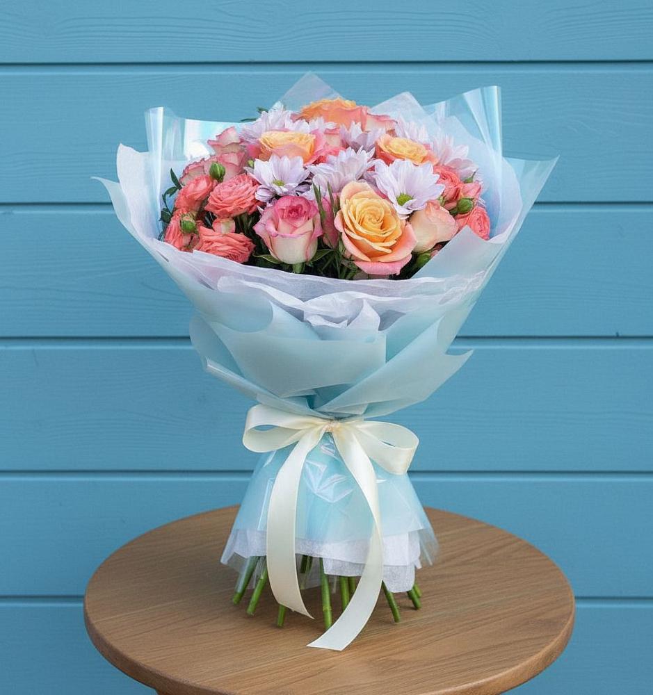 Букет цветов из: Хризантемы и Розы в Васильевское