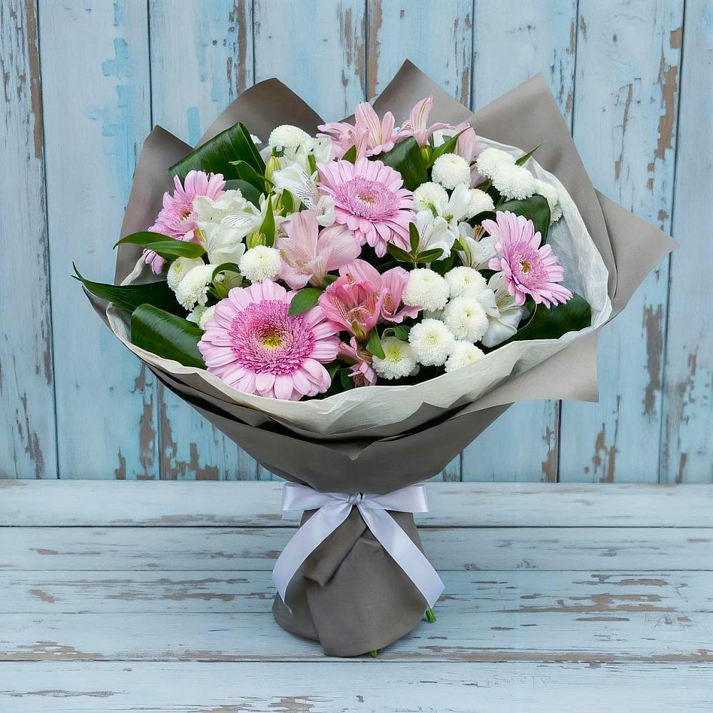 Букет цветов из: Герберы, Альстромерии и Хризантемы в Васильевское