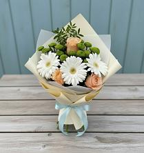 Букет цветов из:  Герберы, Розы и Хризантемы в Васильевское