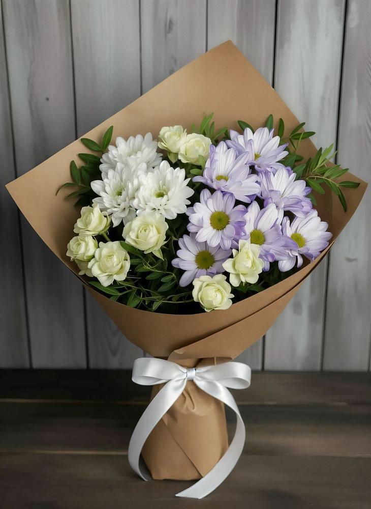 Букет цветов из: Хризантемы и Розы в Васильевское