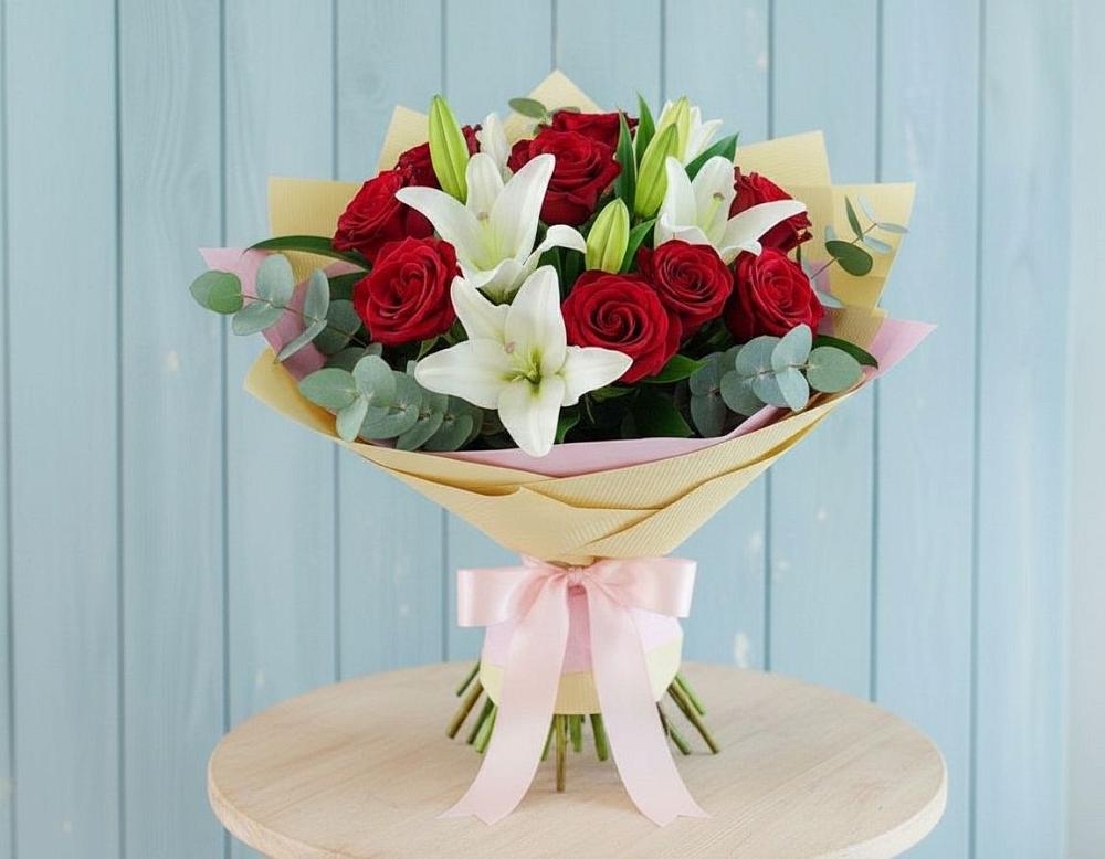 Букет цветов из: Лилии и Розы в Васильевское